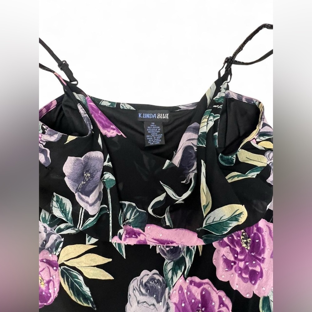 American Vintage Black Slip Dress with Purple Rose Print - Picture 2 of 7